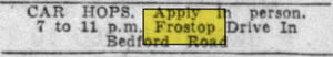 Frostop Root Beer - Jul 1960 Bedford Rd Battle Creek Location